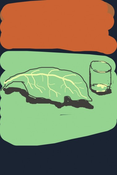 Kitchen table with glass and kale