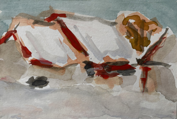 Barn in snow on postcard II