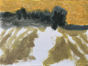 Orange sky and snow on cornfield III