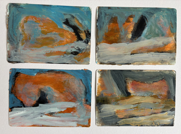 Four landscapes on playing cards