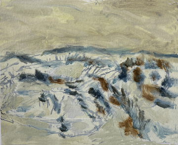 Blue and yellow snowy landscape